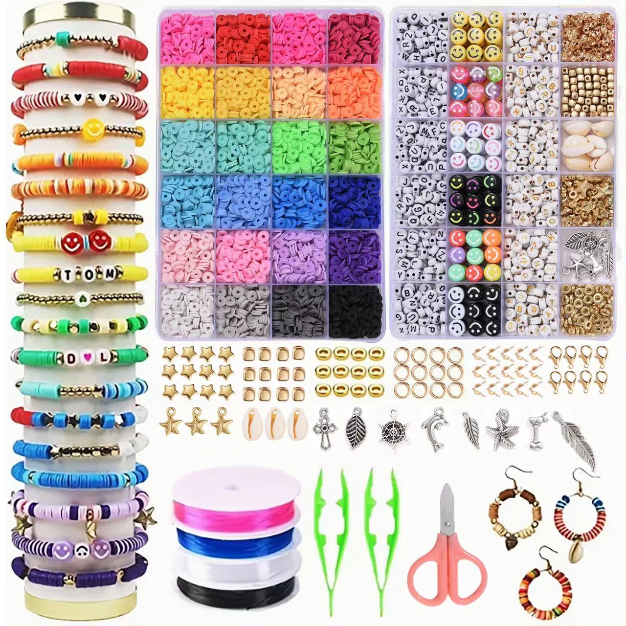 14400/4200/2400 buah aneka Kit manik-manik tanah liat polimer untuk DIY kerajinan buatan tangan pembuatan perhiasan untuk Gelang, kalung, Anting