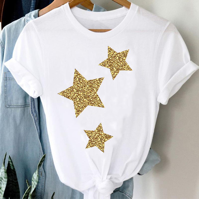 Gouden Ster T-shirt Zomer Kleur Mode Goud Vijfpuntige Ster Cool Nieuwe Stijl Buitenlandse Stijl Korte Jas Vrouwelijke Ins Oversized