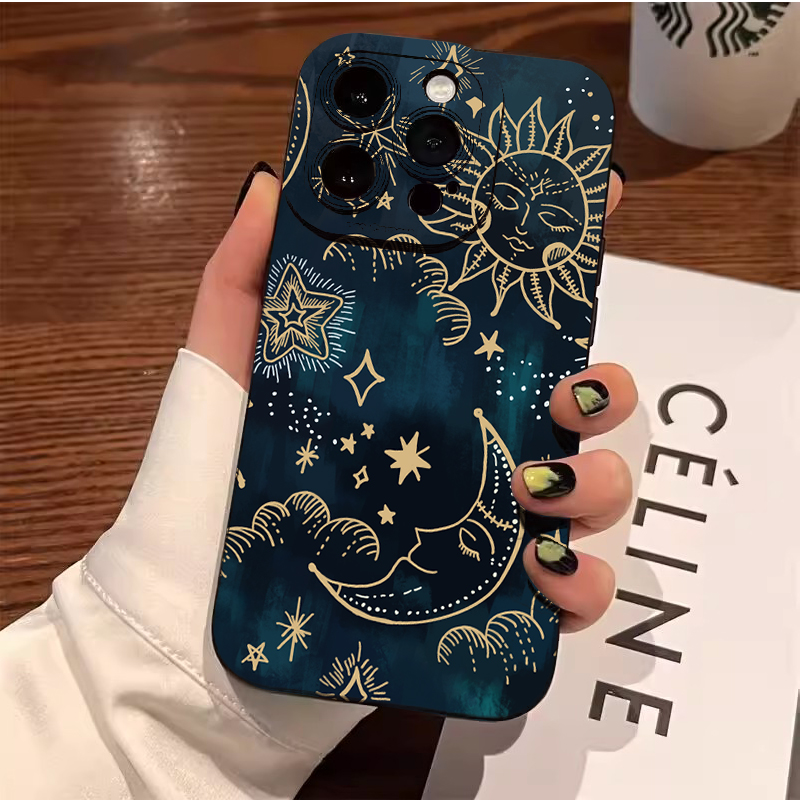 Capa para Samsung S26 S25 S24 S23 S22 Ultra Plus S21 FE com Design de Lua e Sol Impresso para Galaxy A16 A36 A56 A55 A54 A53 A15 A06