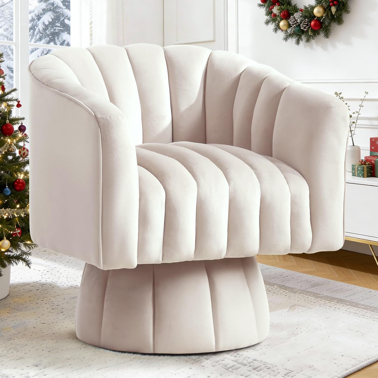 Draaibare accentstoel, 360 graden ° Draaibare fauteuils, stoel uit het midden van de eeuw met brede bekleding, moderne fluwelen stof, rond, op maat gemaakt