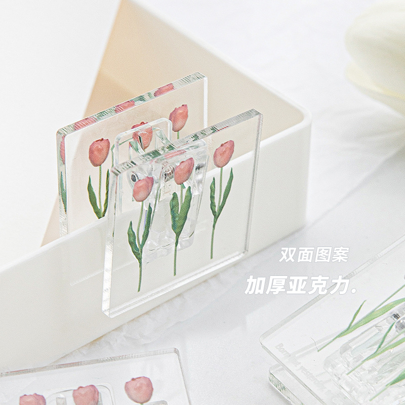 1Pc tulipes dossier mignon petit Clip Transparent bricolage acrylique Simple couleur pince étudiant papeterie fournitures Kawaii