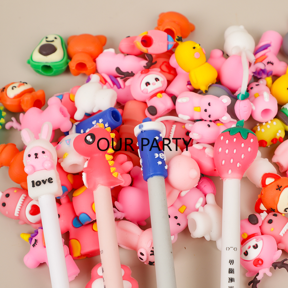 15 Uds. De gorro de lápiz de muñeca de PVC de dibujos animados, cubierta de bolígrafo para niños, fiesta de cumpleaños, Baby Shower, regalo para invitados, rellenos de piñata, recompensas para guardería