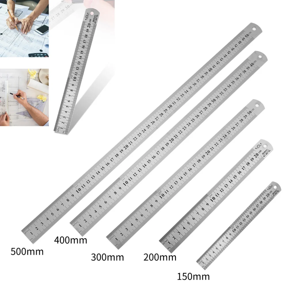 Roestvrijstalen metalen rechte liniaal Precisie dubbelzijdig precisie meetinstrument Schaal Metrische liniaalaccessoires 15-40cm