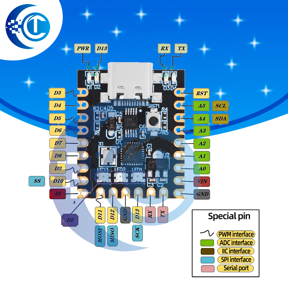 For arduino nano mini ultra small typec development board atmega328p chip ch340 serial port
