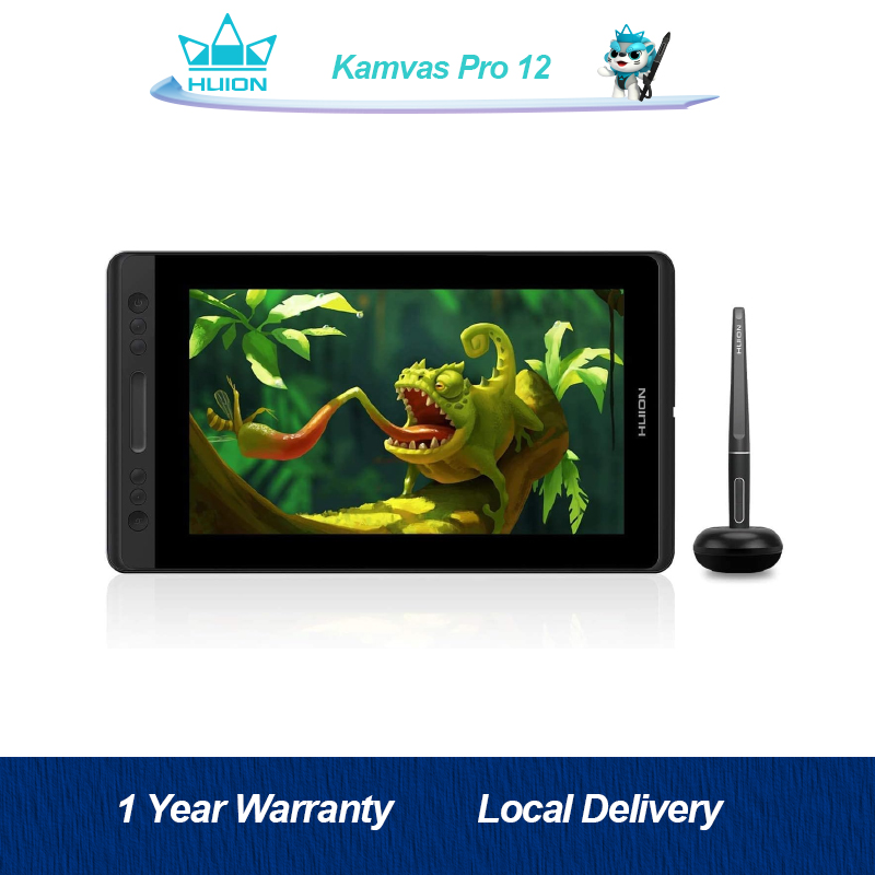 Monitor Tablet Grafis 11.6 Inci Huion Kamvas Pro 12 dengan Tampilan Layar Antisilau Stylus Bebas Baterai Tekanan 8192 Level