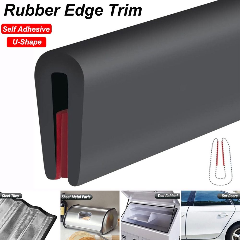 1 piece self-adhesive rubber edge banding strip, suitable for metal sheets, black U-shaped edge banding strip.