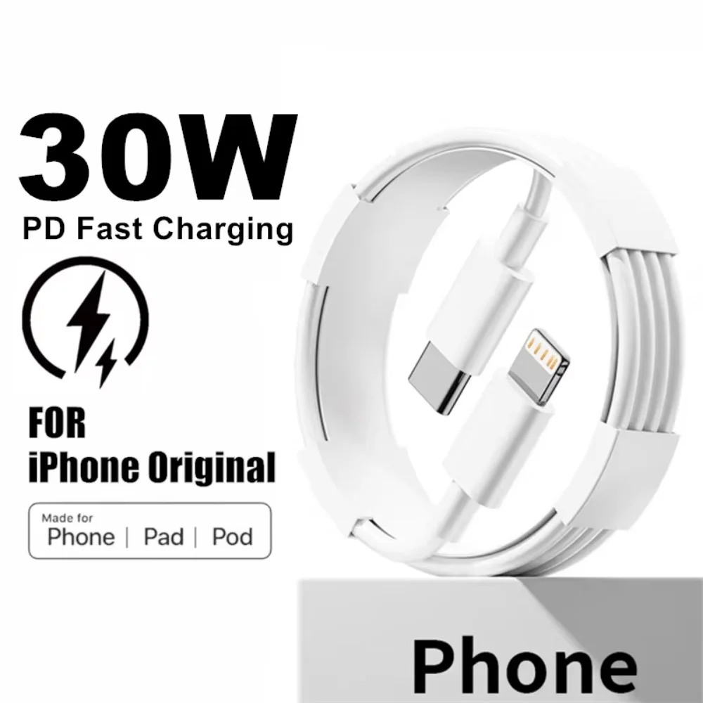 Cabo de carregamento rápido PD 30W para iPhone 14 13 12 mini 11 Pro XS Max XR X 8 7 Plus SE Cabo 1m 1,5m 2m 3m