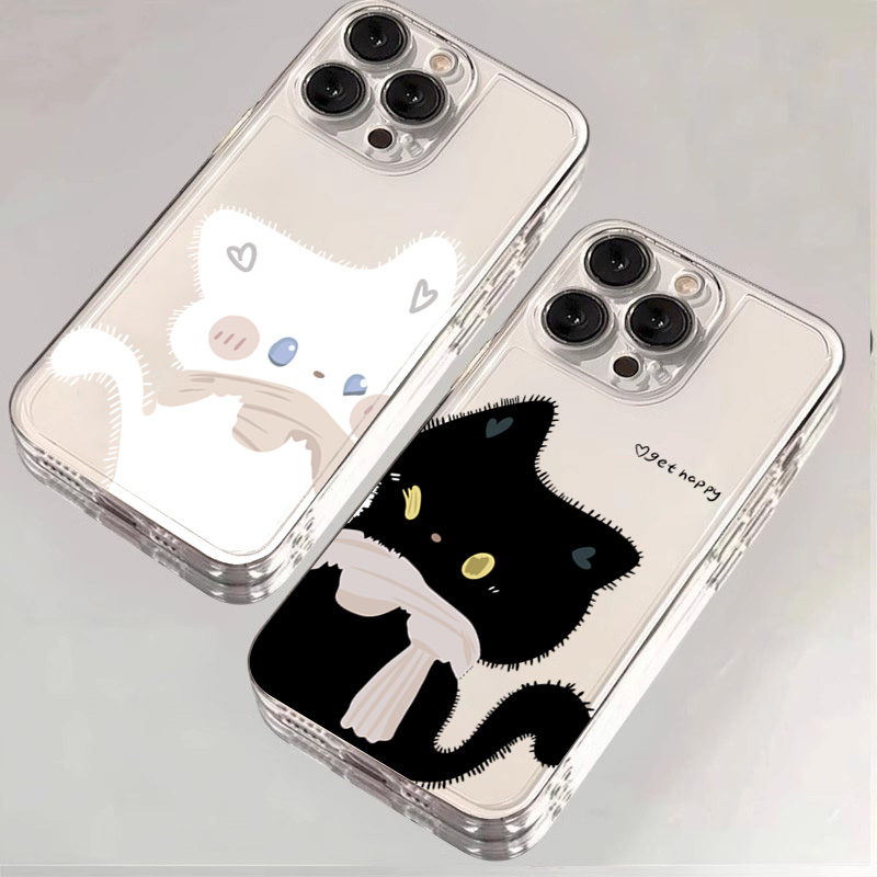 Coque de téléphone motif chat noir et blanc pour Samsung Galaxy A17 A16 A15 A35 A55 A37 A57 S25 S26 Ultra S23 S22 Plus S24FE