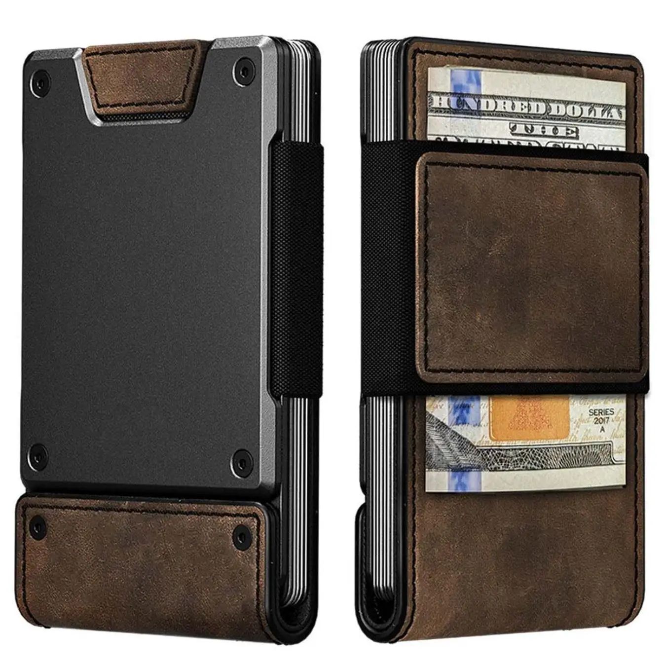 Dompet Kulit Mewah Dompet Pria Tempat Kartu Pemblokir RFID dengan Dompet Tipe Tarik Buka dan Tutup untuk Pria Dompet Logam