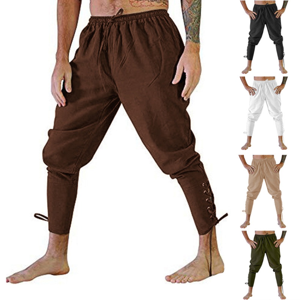 Pantalón pirata disfraz vikingo para hombres pantalones medievales renacentistas pantalones cortos con cordón disfraz de Halloween Cosplay para adultos