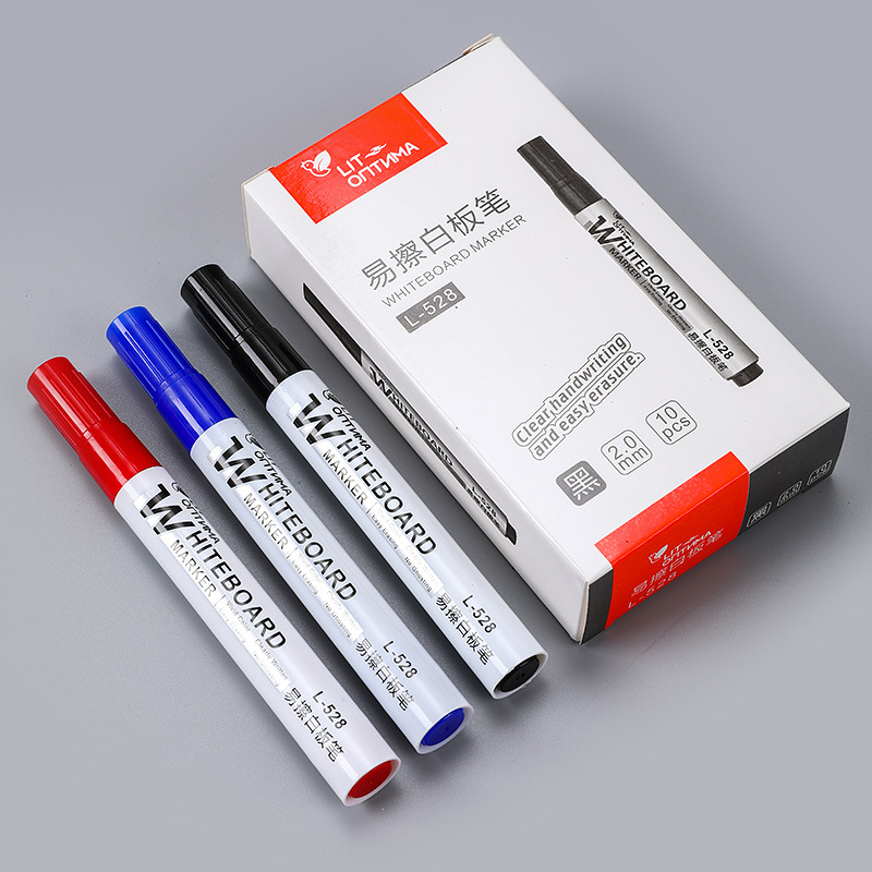 Set di pennarelli per lavagna da 10 pezzi, pennino da 2,0 mm, inchiostro nero blu rosso ad alto volume, penna per insegnamento dell'ufficio, scrittura trasparente e cancellazione facile L-528