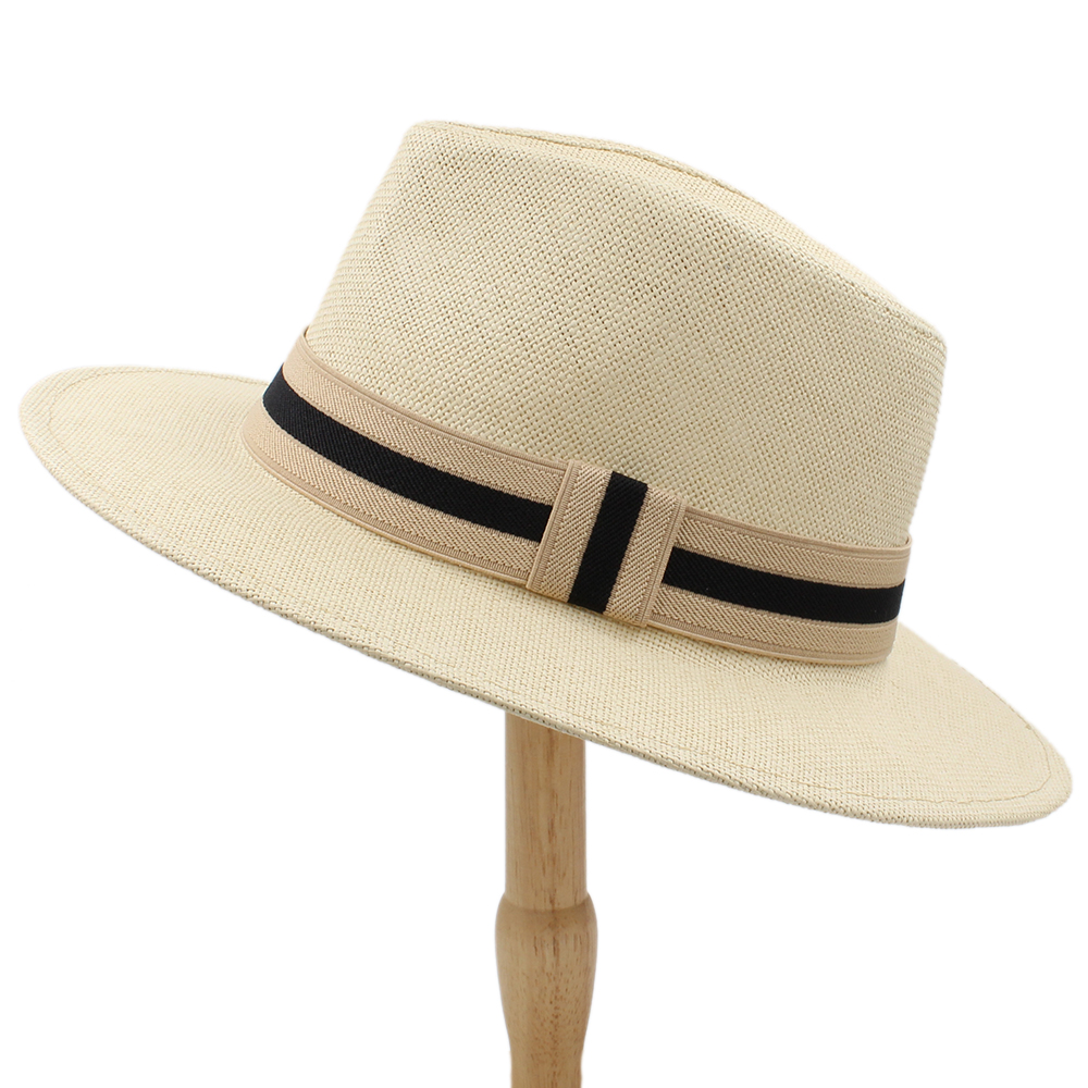 Sombreros panamá de paja para hombre y mujer, Sombrero clásico de ala ancha, Sombrero de playa, Fedora Trilby para viajes al aire libre, talla estadounidense 7 1/4 UK L
