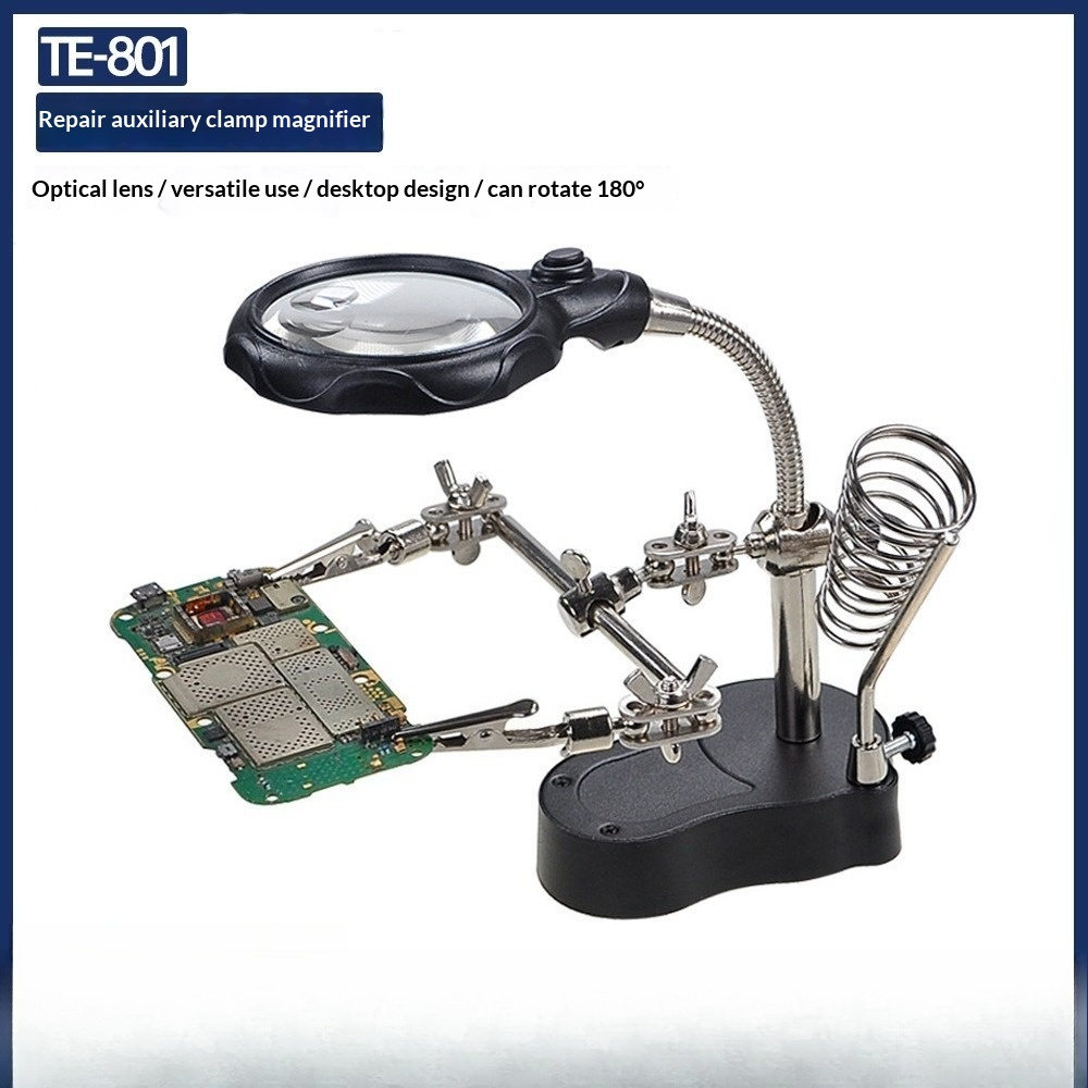 Third Hand Magnifying Glass Soldering Station, Auxiliary Clip Holder with LED Light for Circuit Board