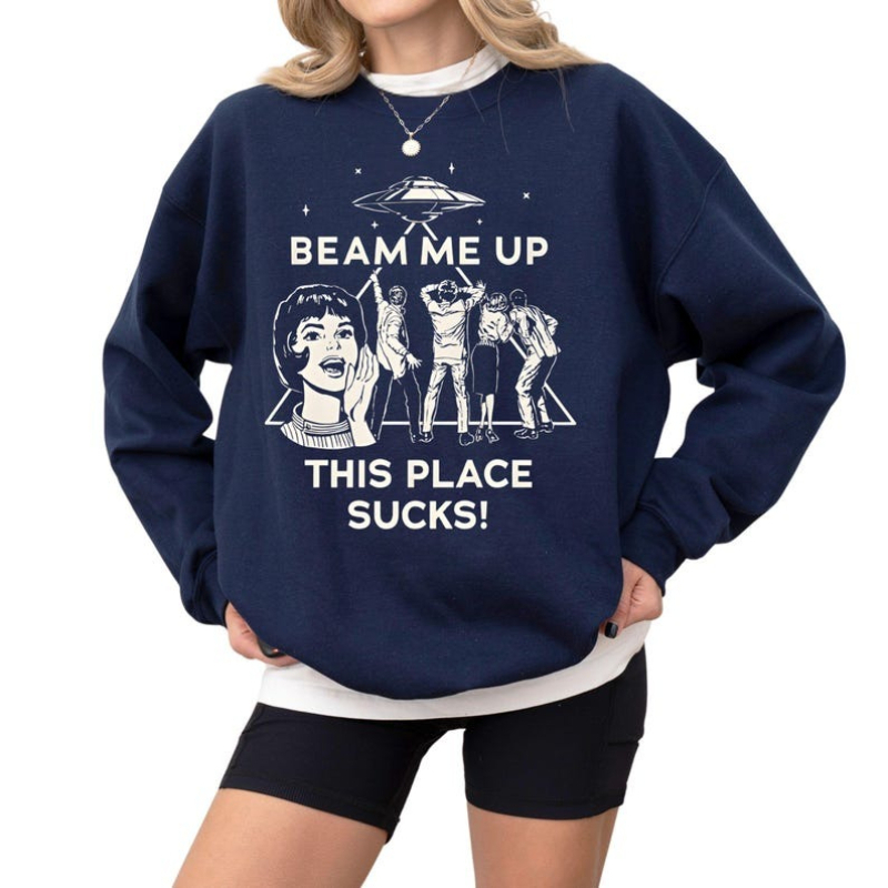 Beam Me Up This Place Suga Stranger Sudadera de manga larga Alien UFO Abduction Cita retro Otoño e invierno Sudaderas con capucha a juego