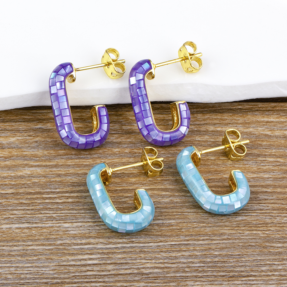 Nidin-pendientes de concha Natural para mujer, aretes elegantes de circonita cúbica, hebilla para la oreja, joyería de moda, regalo de boda, 4 colores
