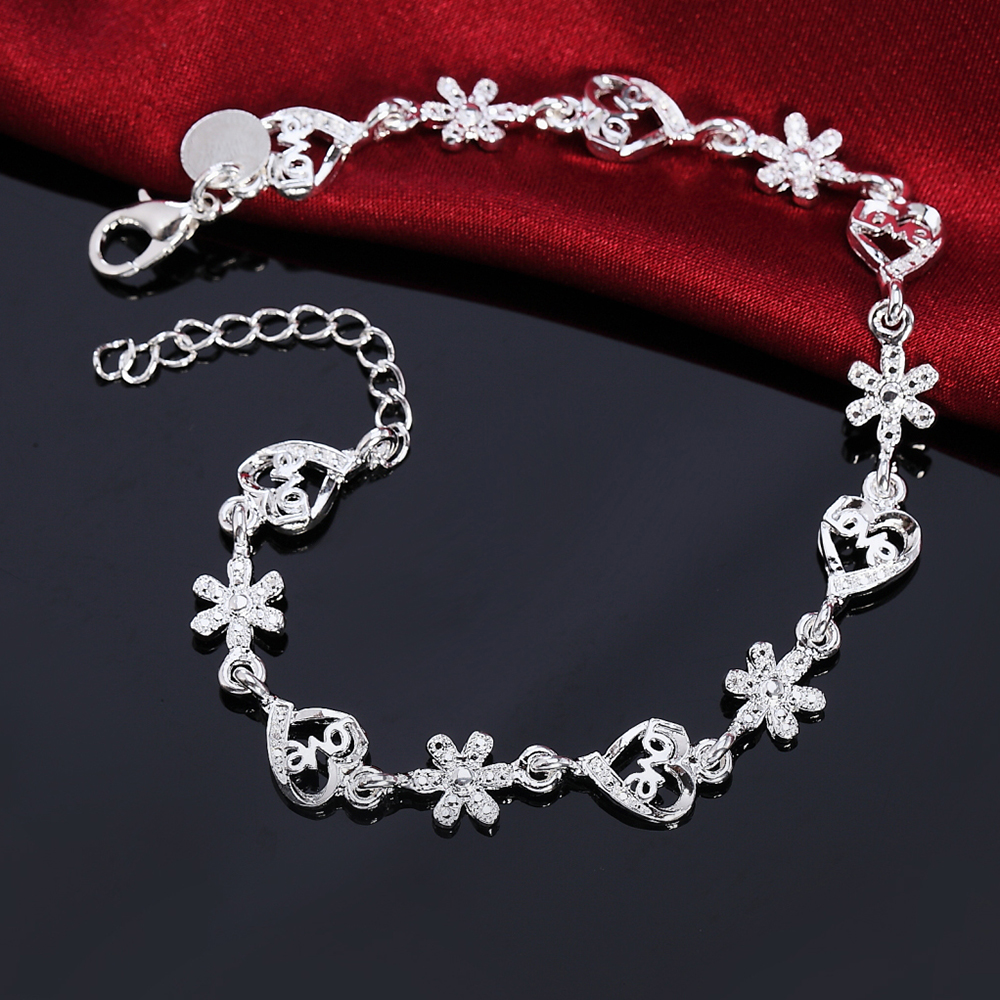 Breloque chaude femmes bijoux de luxe 925 en argent Sterling fleurs amour coeur chaîne Bracelets mode fête de mariage cadeaux de noël