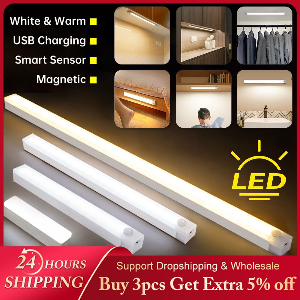 Luz LED nocturna con Sensor de movimiento para el hogar, lámpara recargable por USB para armario, cocina, dormitorio, iluminación del hogar