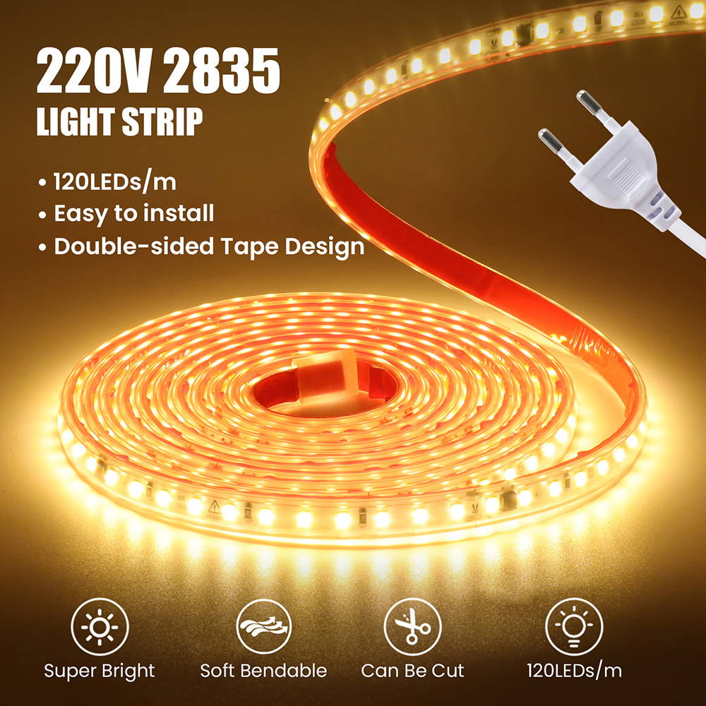 Tira de luces LED Flexible para iluminación del hogar, lámpara de cinta Flexible con IC, color blanco, 220 m, 1m, 2m, 5m, 10m, 20m, 50m, IP67, 2835 V de CA, 120