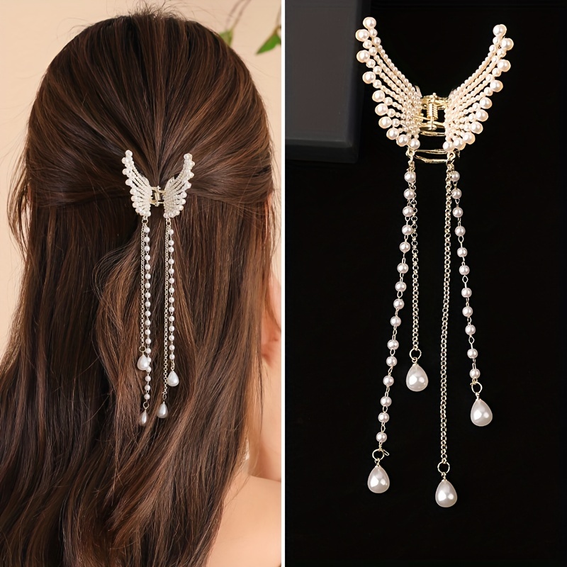 Fermaglio per capelli con nappa a farfalla da donna Artiglio per capelli in cristallo Fermaglio piccolo con perle finte Decor Fermaglio per capelli in metallo a forma di farfalla per ragazza