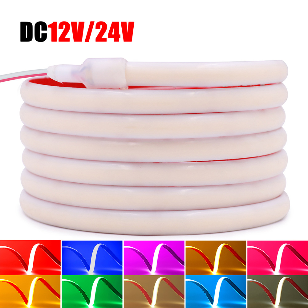 Tira de luces LED de neón COB resistente al agua IP68, 12V, 24V, 5m, 10m, 15m, 20m, 0,5 m, 320/cinta Flexible LED, revestimiento de tubo de silicona, iluminación RA90