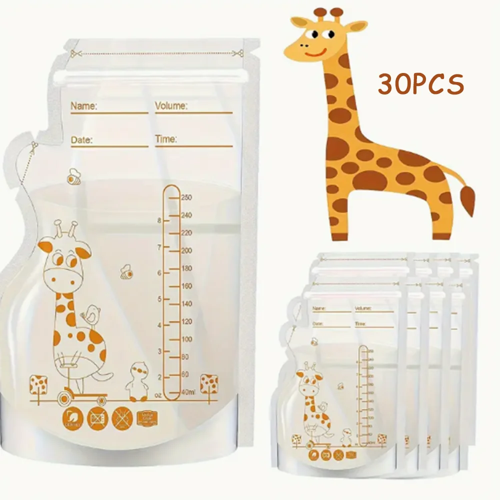 30/pacote 250ml sacos de armazenamento de leite sem bpa seguro leite materno e sacos de freezer de alimentos para bebês para fácil alimentação
