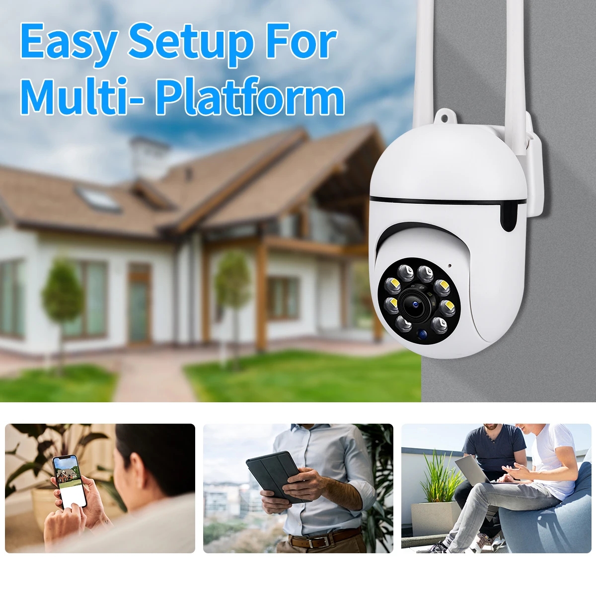 8MP Wireless IP Outdoor Security Surveillance Camera PTZ with 4X Zoom AI Human Tracking Two-way Audio HD Night Vision Color