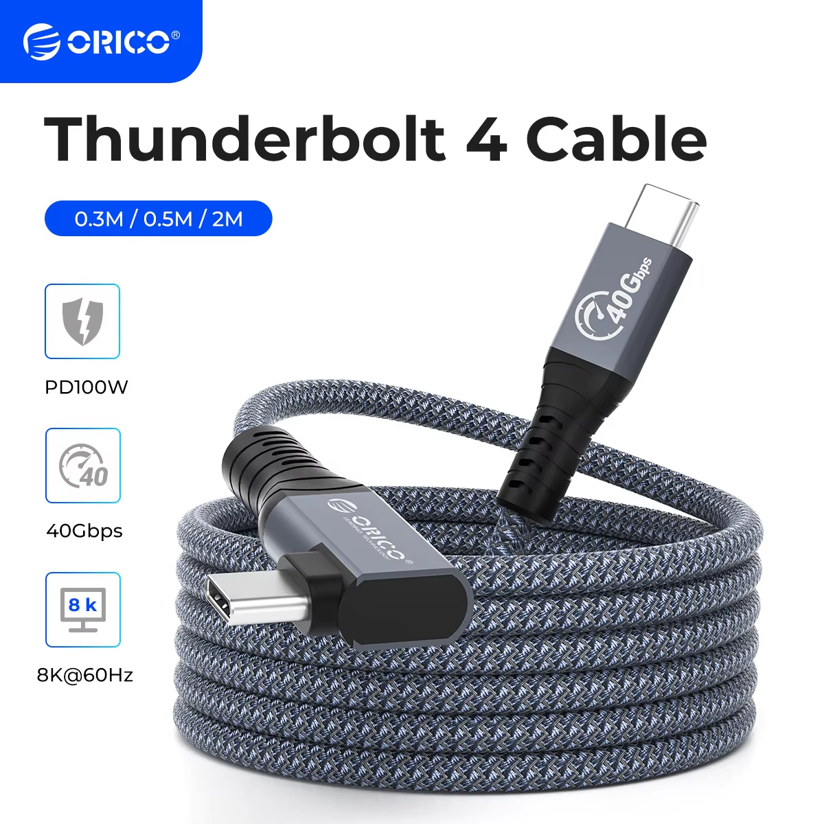 Cavo ORICO 2M compatibile con Thunderbolt 4 Video 8K @ 60Hz tipo USB C PD100W ricarica rapida 40Gbps trasferimento dati Nylon per Macbook eGUP