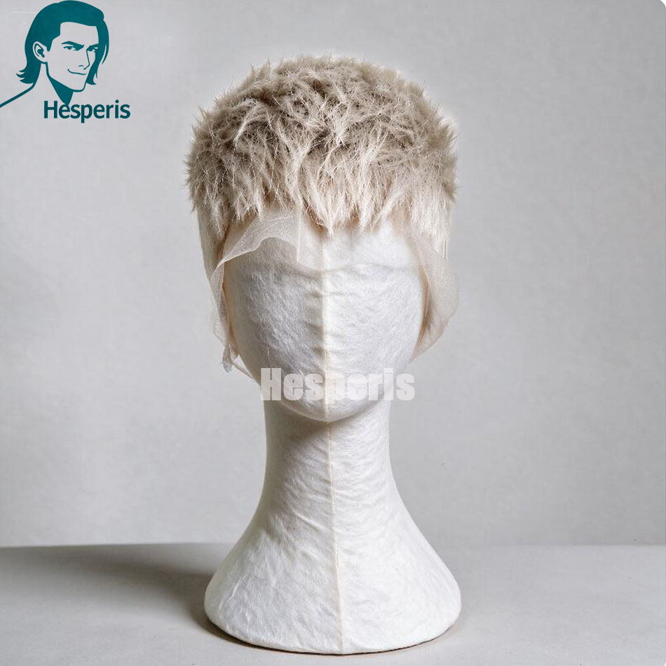 Peruca Masculina Hesperis Loira Platina Curta com Pontas Espetadas, 100% Cabelo Humano, Respirável, para Perda de Cabelo e Exibição em Salão