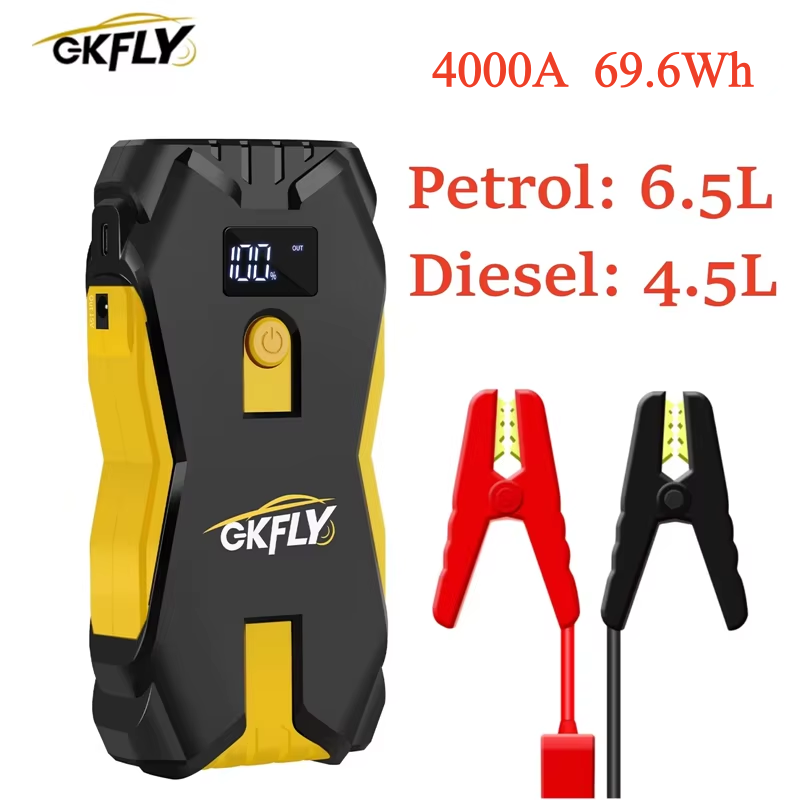 GKFLY 4000A arrancador de batería de coche banco de energía 12V 69.6Wh dispositivo de arranque cargador de batería de coche de emergencia Booster Buster para 6.5L 5.0L