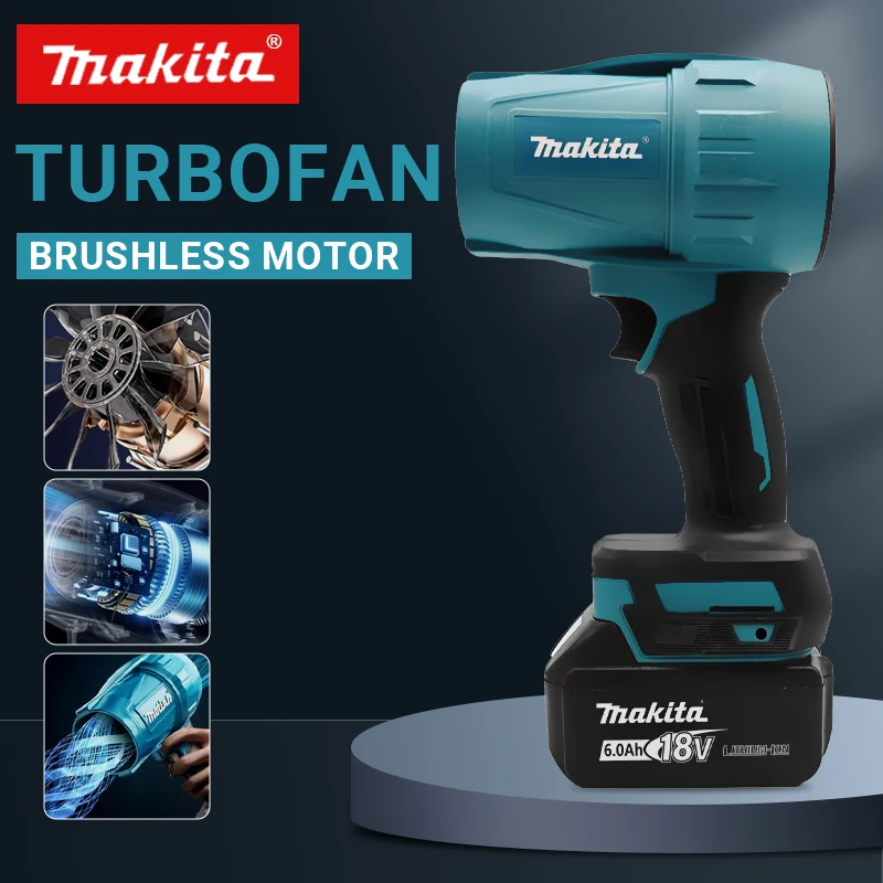 Makita-ventilador violento de 18V, ventilador Turbo Jet de 30000RPM, plumero de aire eléctrico, velocidad del viento, Turbo recargable con limpieza ligera para coche