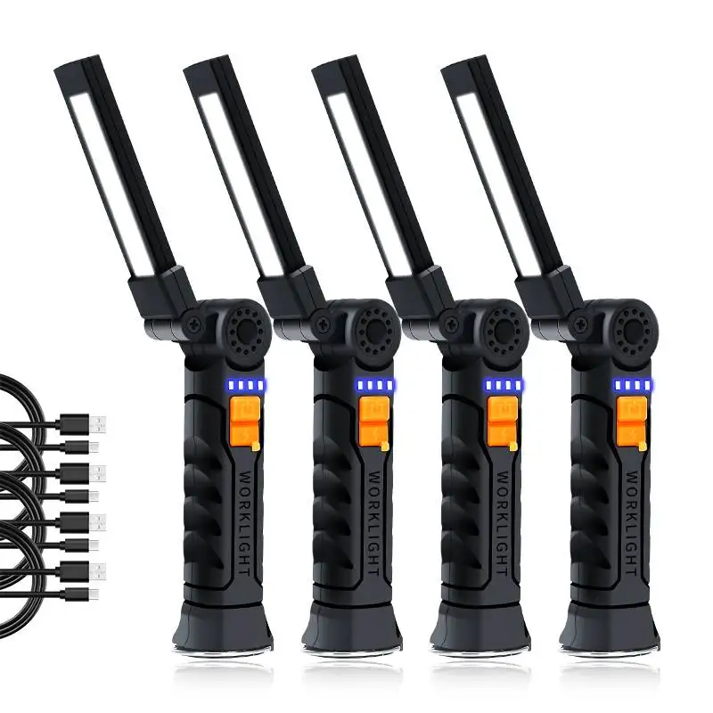 USB-Taschenlampe, wiederaufladbar, eingebauter Akku, Camping-Taschenlampe, LED-Arbeitsleuchte mit Magnetfuß, 5 Modi für Zuhause, Outdoor, Camping