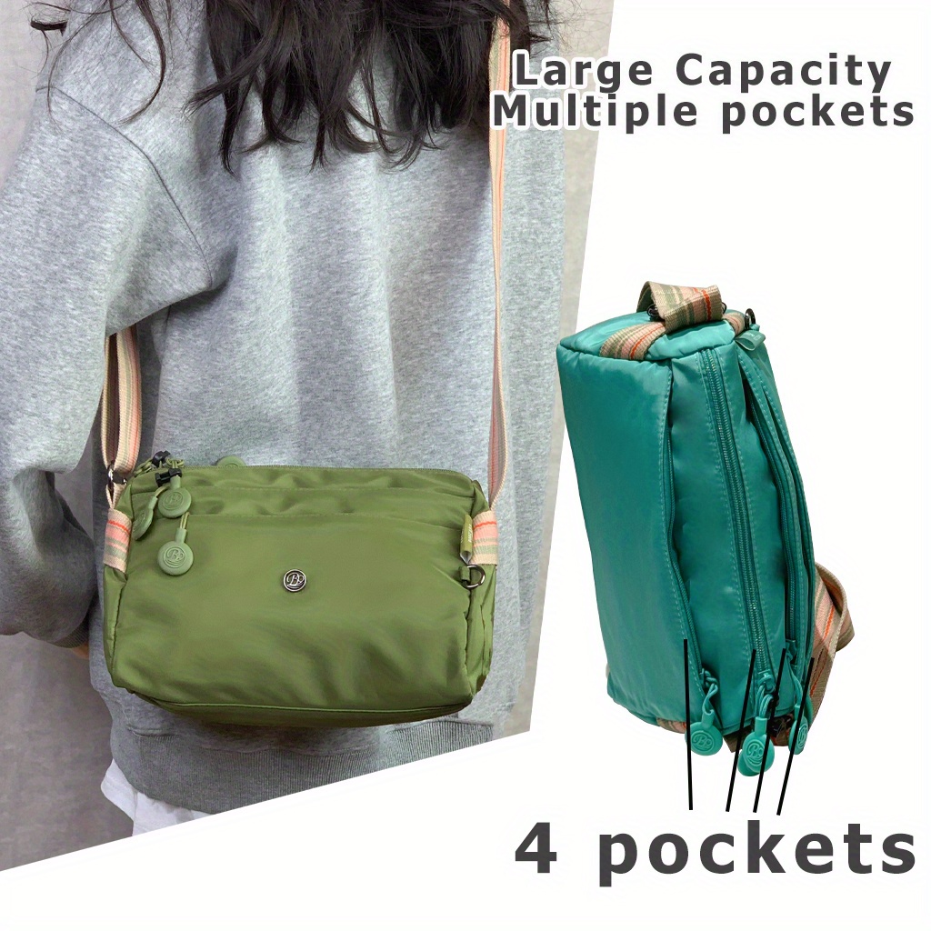Bolsa crossbody de nylon ultraleve para mulheres, alça larga ajustável, leve, bolsa feminina com fecho de zíper, bolsa mensageiro elegante