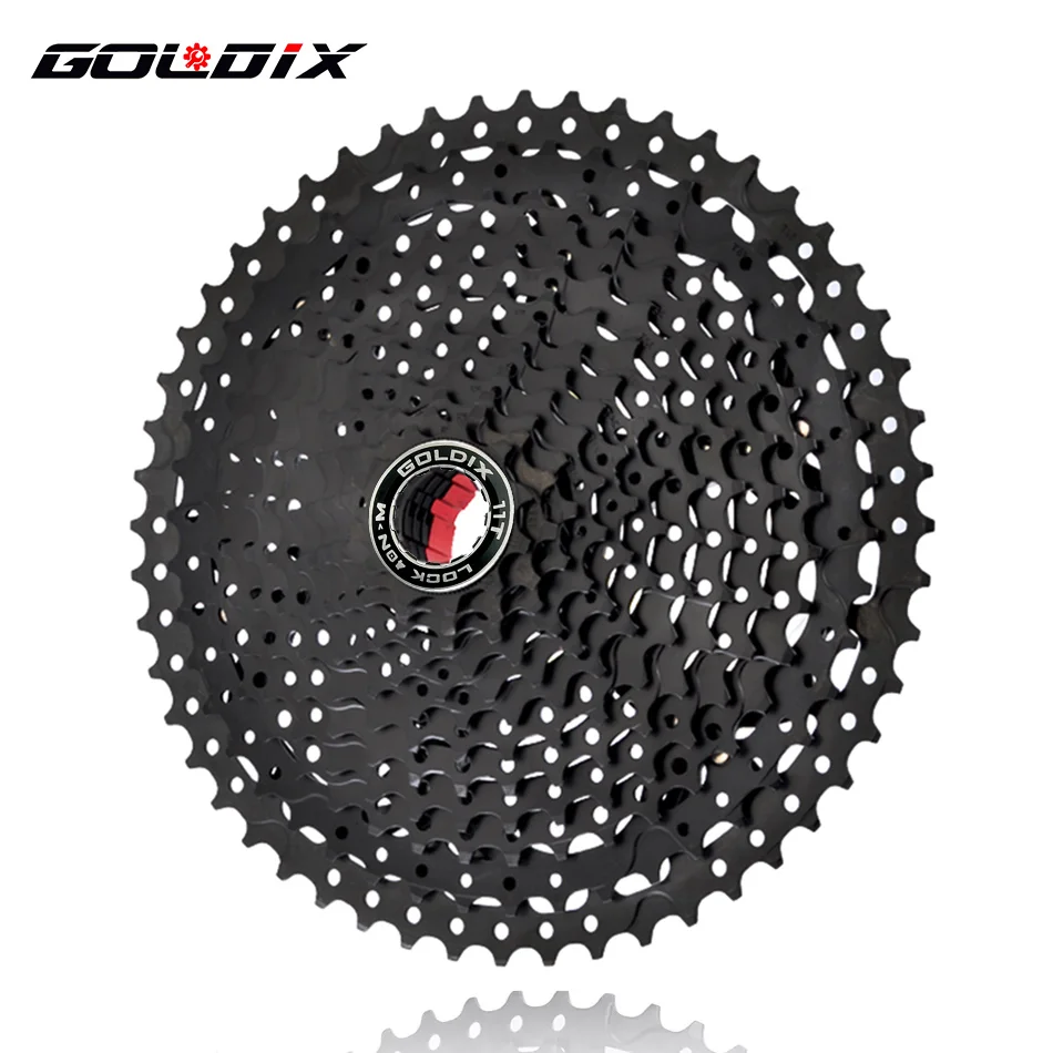 GOLDIX kaset sepeda MTB, sproket pit Freewheel hitam Kecepatan 8/9/10/11/12 40/42/46/50/50T K7 8/9/10/11/12v untuk Shimano HG