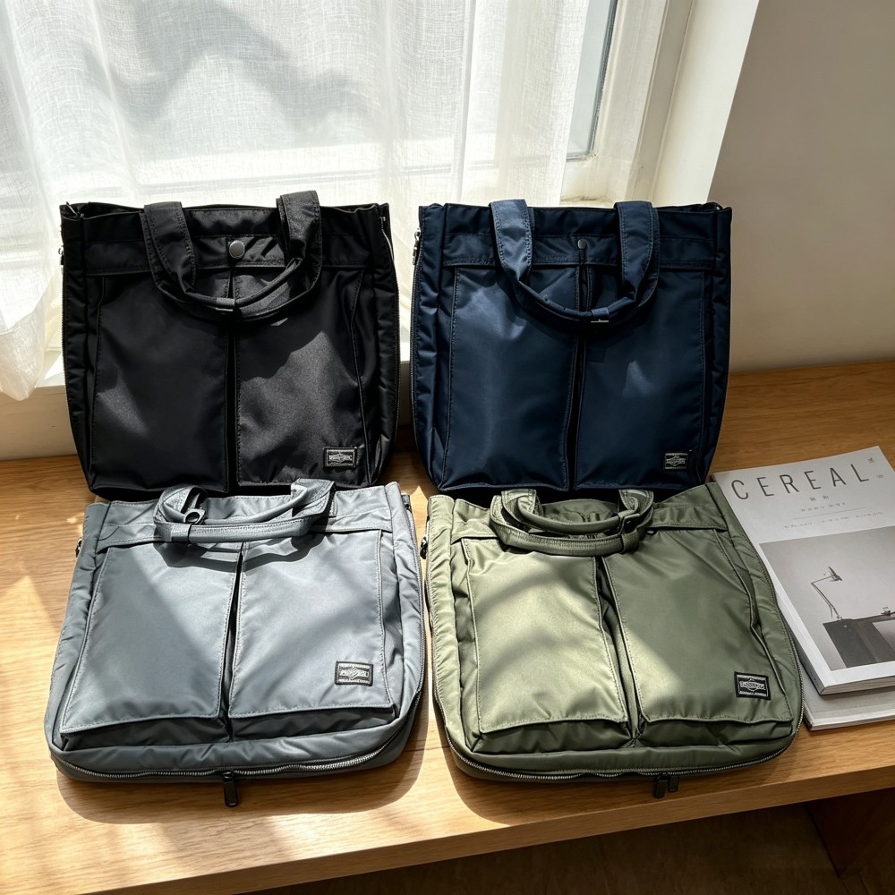 Tas Tote Kapasitas Besar yang Dapat Diperluas, Desain 3-in-1 Warna Solid Jepang, Tas Tangan Kasual Multi-saku Tas Selempang Bahu