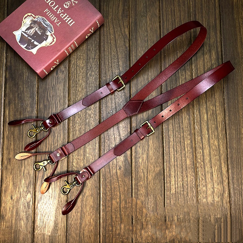 Suspensórios de Couro Masculinos Ajustáveis 2.4 * 120 cm para Calças com Ganchos de Couro e Alça Ajustável