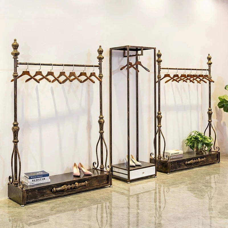 Unique Wooden Clothes Rack Store Wheels Long Modern Standing Clothing Racks Storage Nordic Percheros De Pared Room Furniture