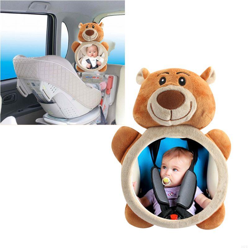16FE Espelho para assento carro, design divertido, ajustável, seguro, voltado para trás, clipes segurança, urso marrom