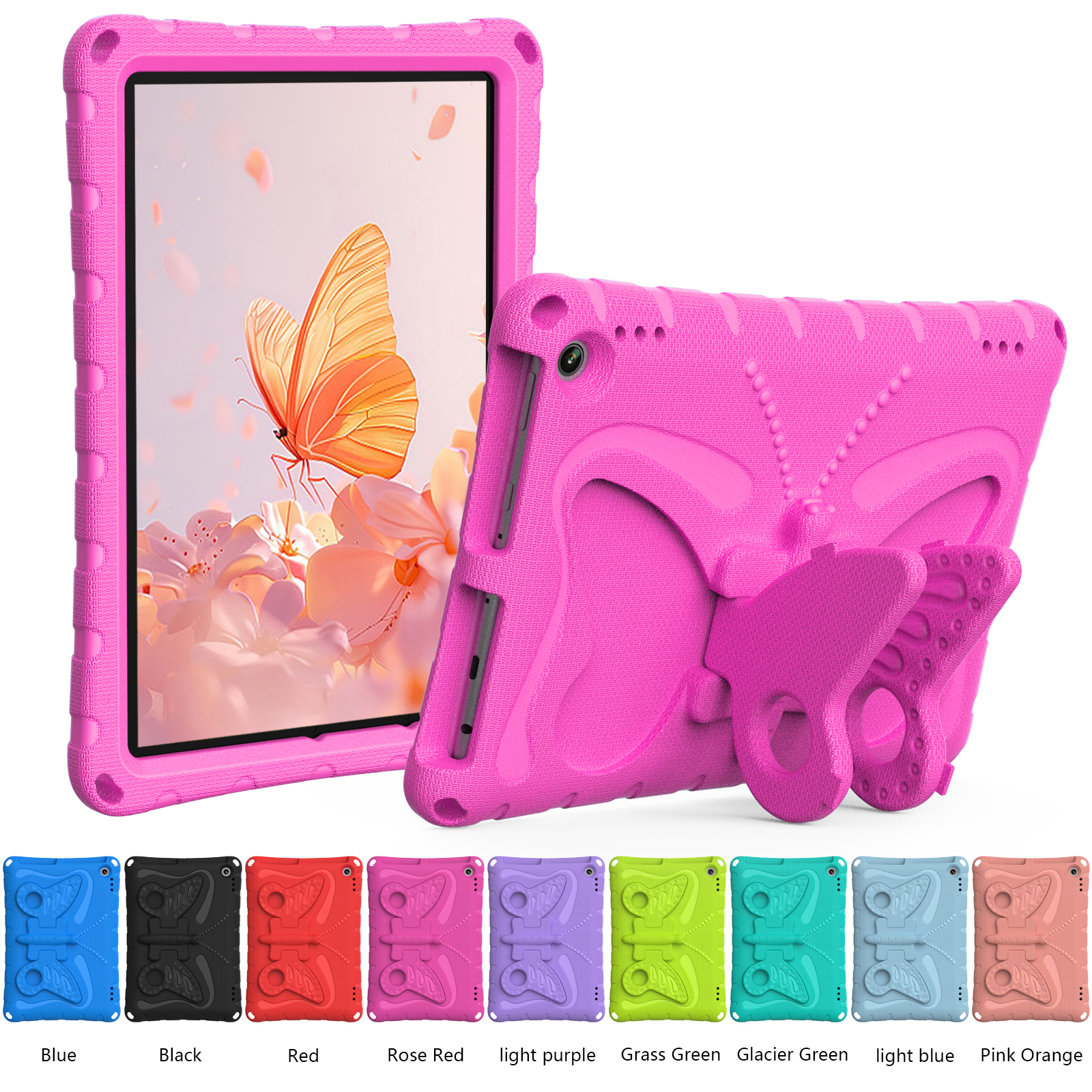 กรณีสําหรับAmazon Fire HD10 11th 13th 10.1 นิ้วHD 10 Plus 2021 2023 EVAกรณีเด็กการ์ตูน 3Dขาตั้งผีเสื้อขนาดใหญ่แท็บเล็ต