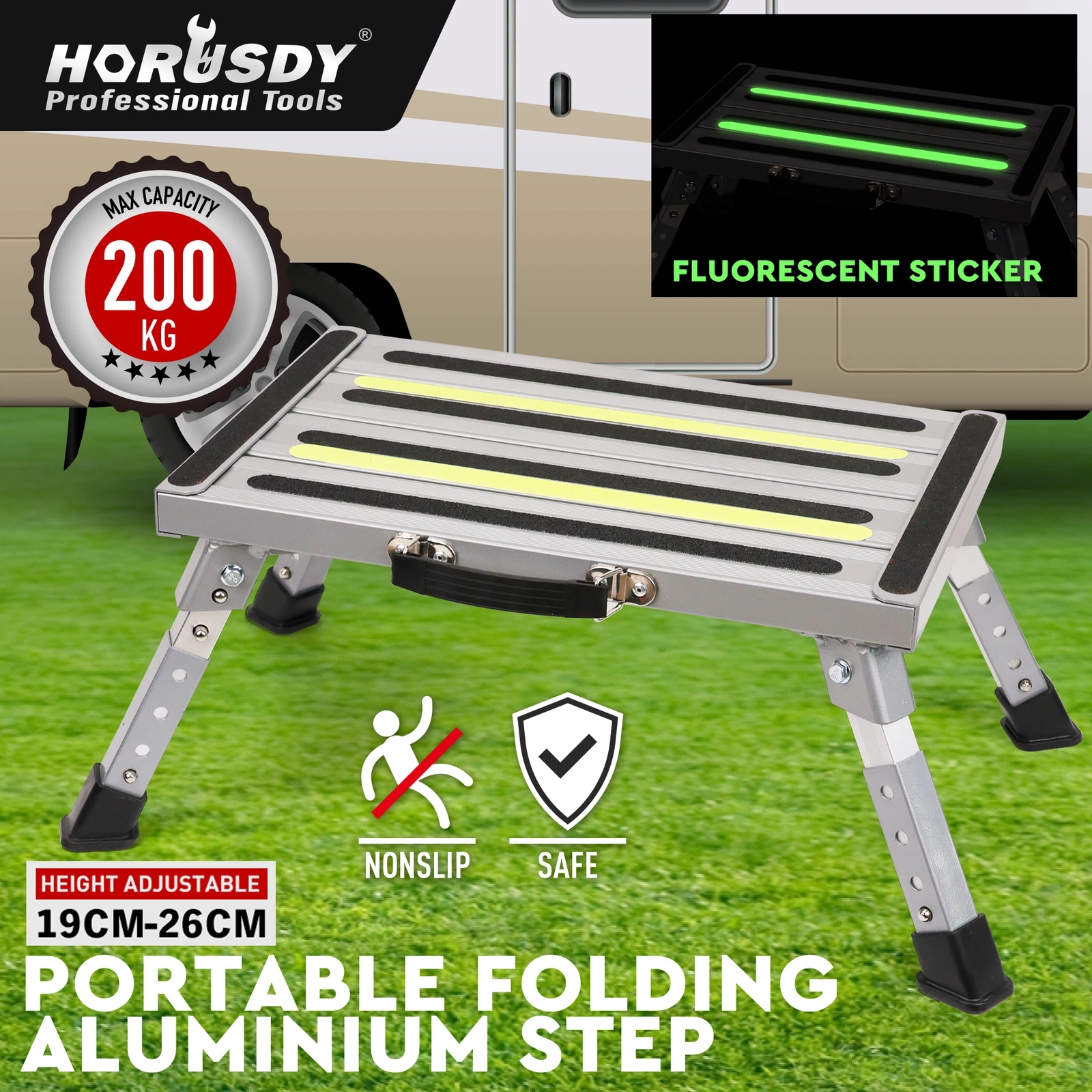HORUSDY escabeau pliant télescopique marchepied en aluminium plate-forme haute réglable caravane 200KG