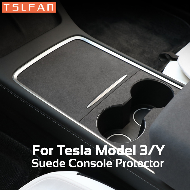 Pelindung Penutup Konsol Tengah Suede untuk Tesla Model 3 Y 2021-2026 3 Highland Y Juniper Stiker Panel Tengah Aksesoris Mobil