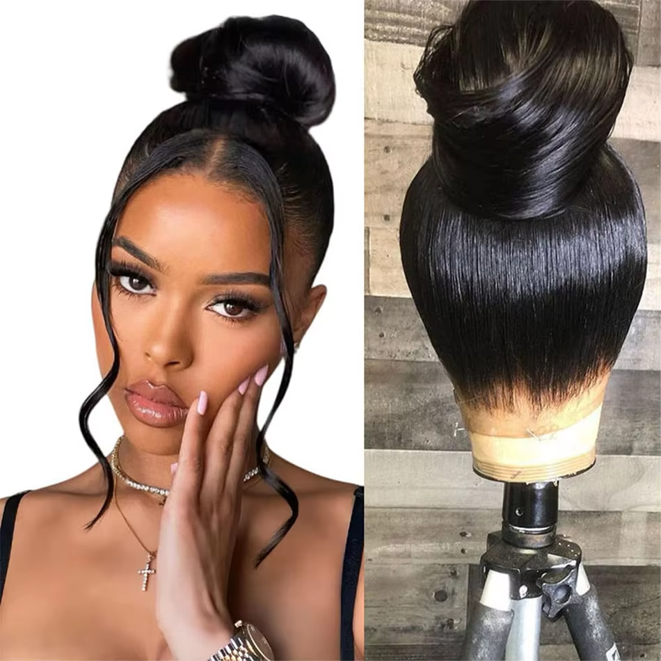 30 Polegada natural preto 360 frente do laço em linha reta perucas de cabelo humano 360 hd transparente cheio do laço perucas sem cola cabelo humano pré arrancado