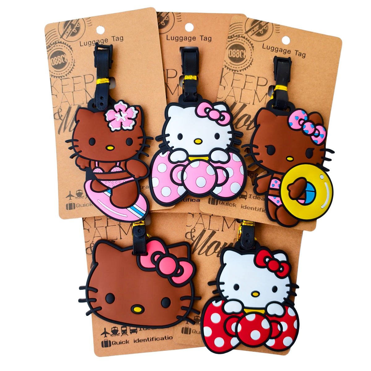 Cute Cat Luggage Label Girls Travel Luggage Tag Bowtie Cat Suitcase ID Address Holder Baggage Boarding Portable Ticket Case
