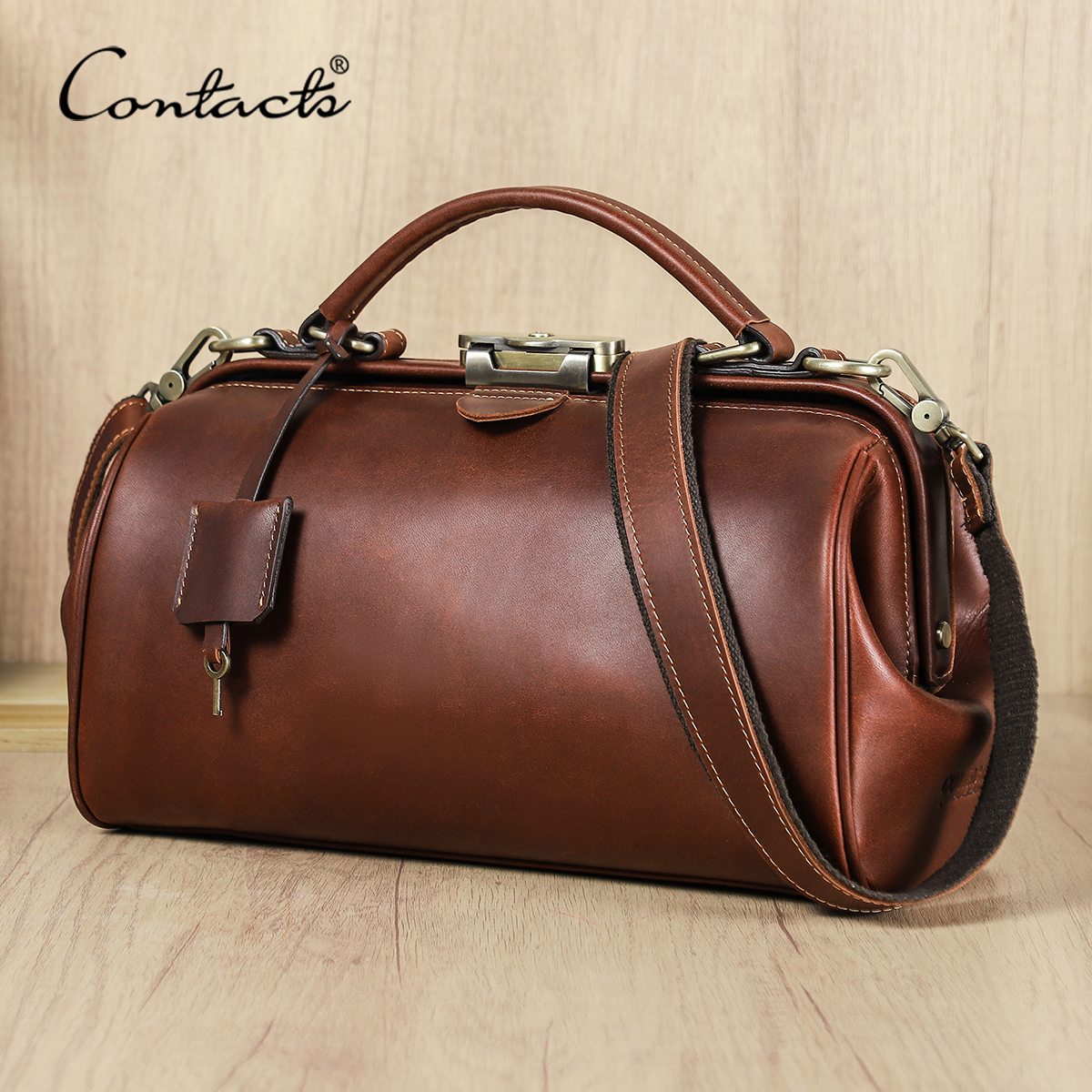 CONTACT'S Echt lederen tassen met tophandvat voor dames Sling schoudertassen Tote Bag Handtassen Metalen frame Vrouwelijke tassen Damesmode