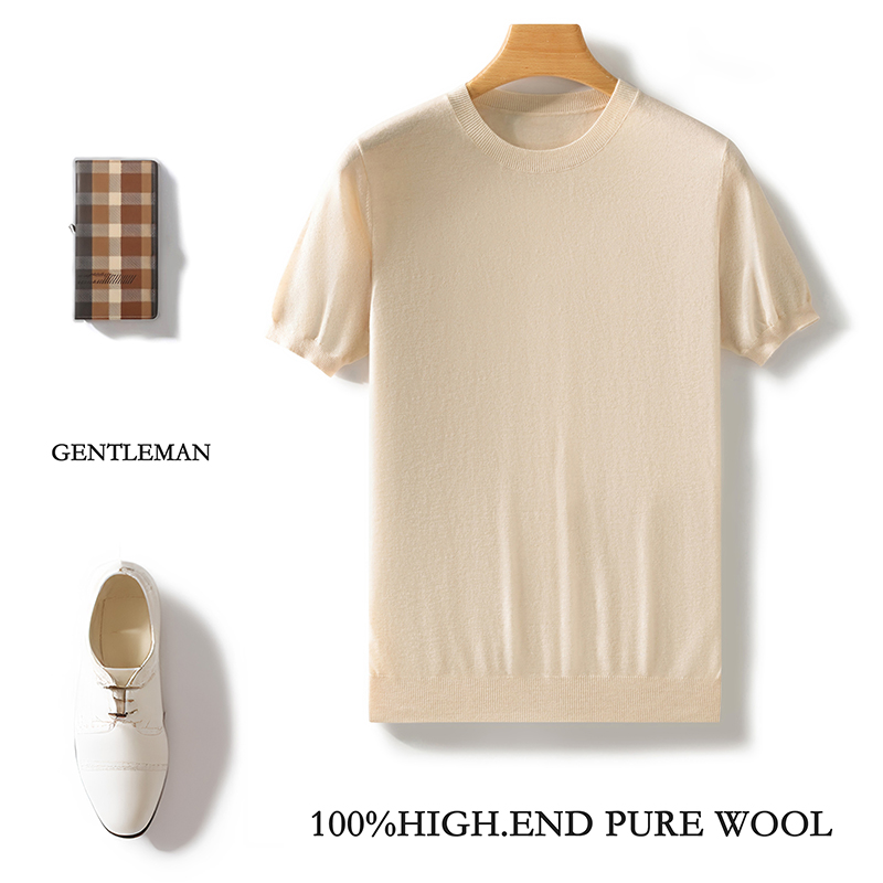 Sommerlicher, dünner, kurzärmeliger, einfarbiger Pullover mit Rundhalsausschnitt für Herren, schlichtes und vielseitiges Strick-T-Shirt-Oberteil