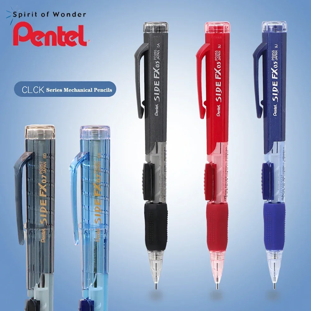Crayons mécaniques japonais Pentel PD255, mine rétractable par pression latérale, 0,5 mm/0,7 mm, en caoutchouc, pour activités créatives, papeterie