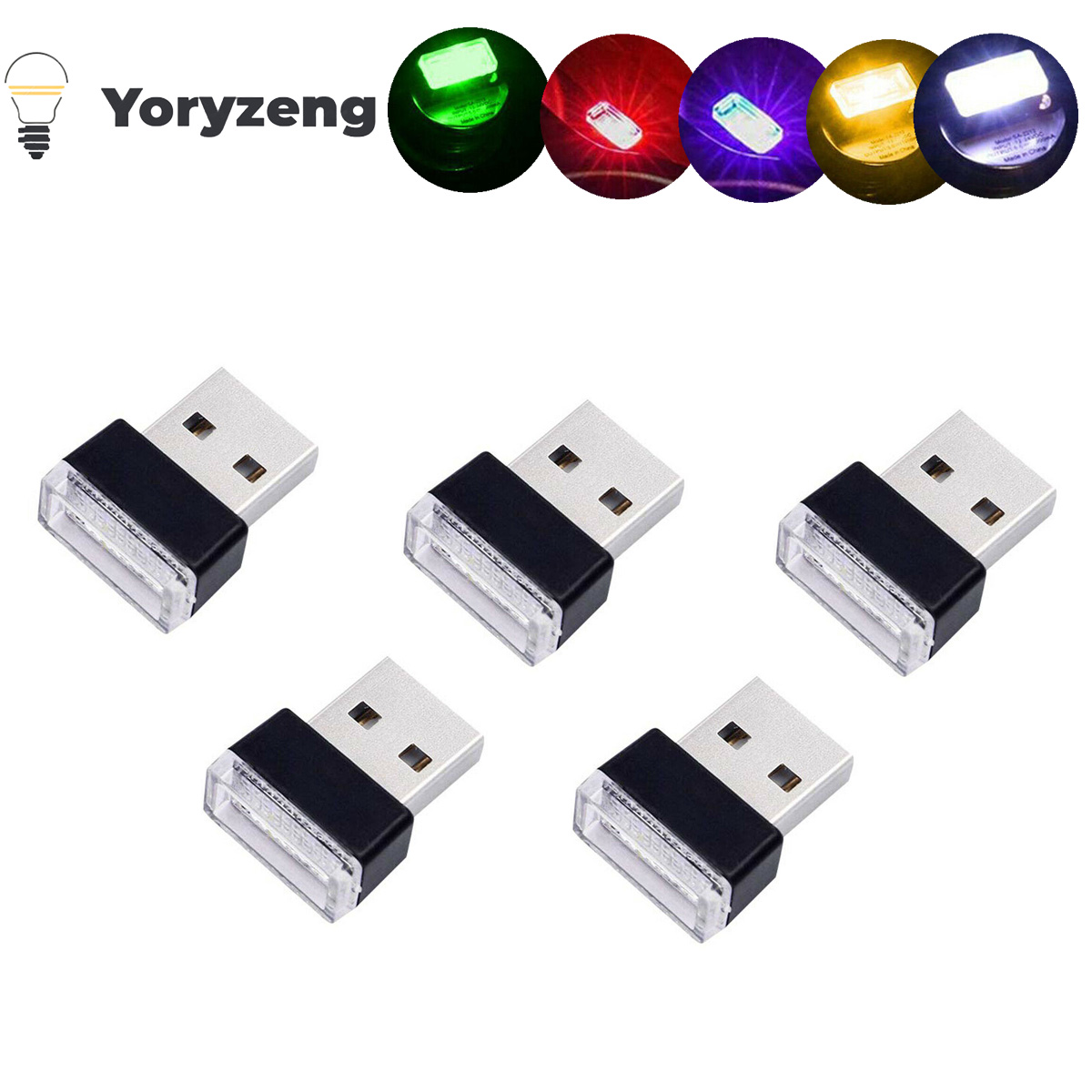 ポータブルUSb5VミニLEDライト、カラフルなナイトランプ、車の雰囲気ランプ、明るいアクセサリー、懐中電灯効果、5個