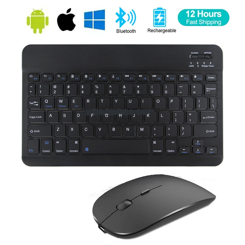 Clavier sans fil pour iPad, Mac, Tablette, PC, Téléphone, Ordinateur portable, Mini Bluetooth Gamer, Espagnol, Français, engourdi, Russe, N et Souris