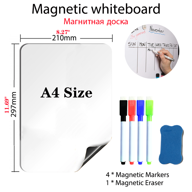 Stylos de tableau blanc magnétique en vinyle, format A4, effaçable à sec pour réfrigérateur, aimant de réfrigérateur, note, enregistrement Flexible, tableaux à messages