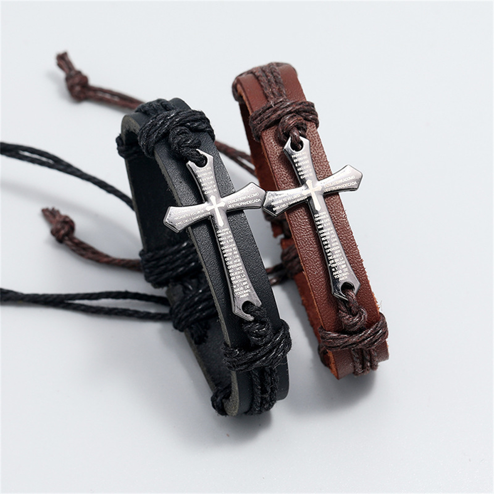 Retro Punk Kreuz Glaube Armband Für Frauen Männer Religiöse Geflochtene Leder Einstellbare Armbänder Christian Schmuck Geschenke
