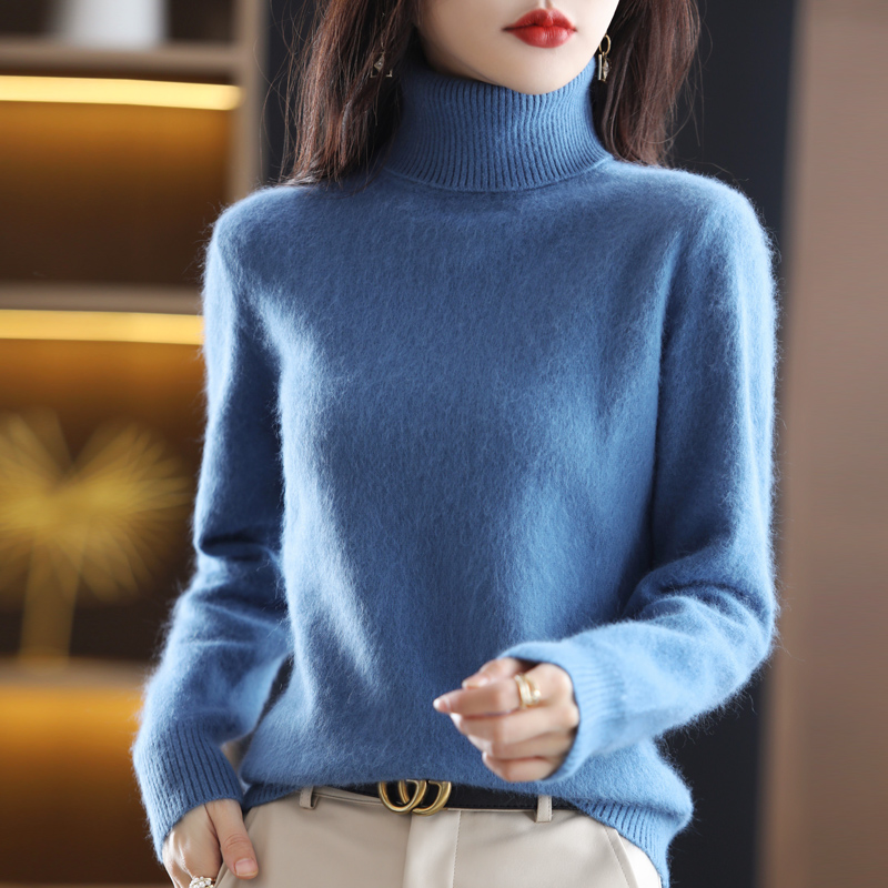 100% cerpelai kasmir Turtleneck Sweater wanita warna Solid atasan lengan panjang musim gugur musim dingin mode rajut wanita hangat Pullover Jumper